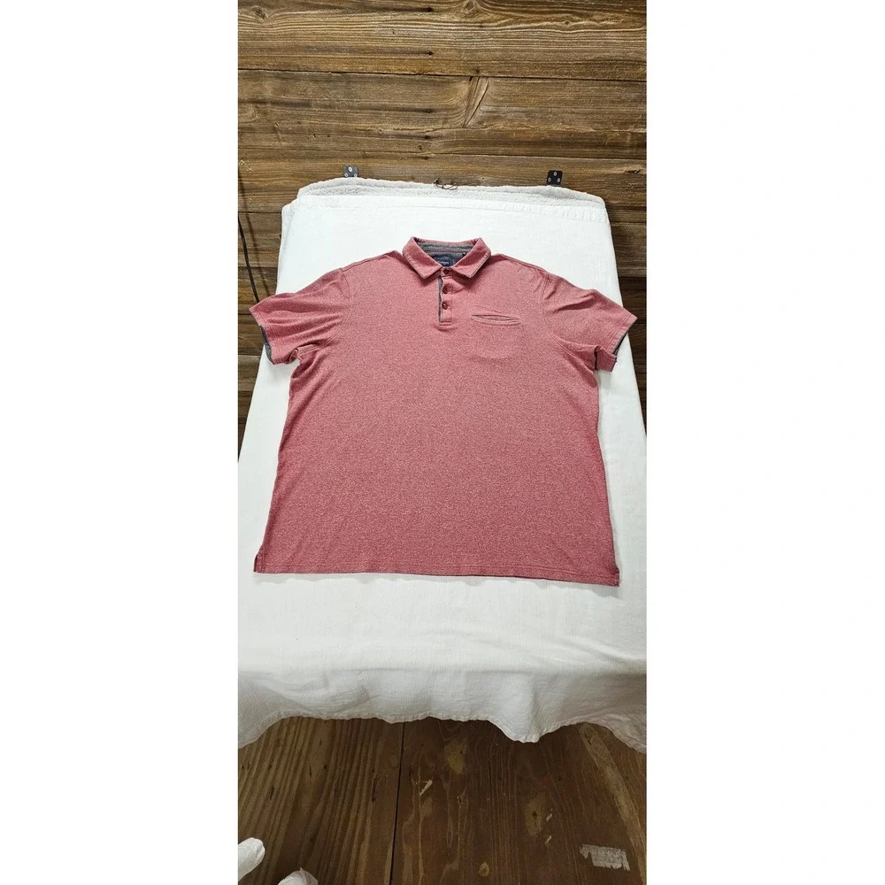 7 Diamonds Mens XXL Red Heather Short Sleeve Chest Pocket Polo Shirt Casual